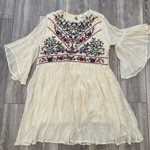 Colorful Flower Embroidered Cream Dress